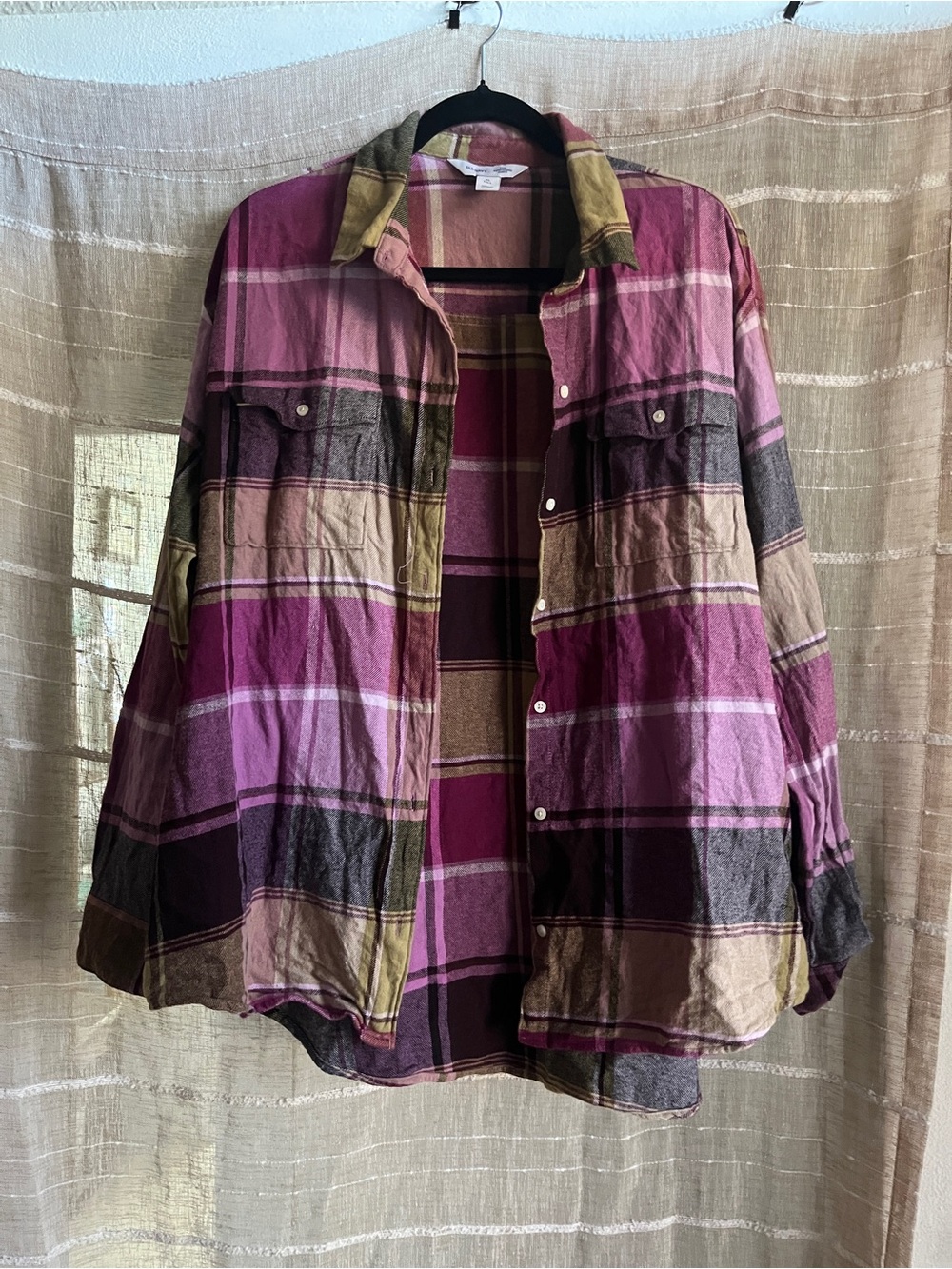 Old Navy Plaid Button-Up Jacket in Pink, Purple, Brown